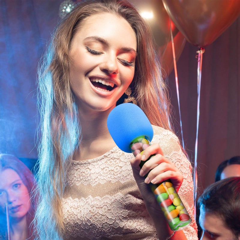 Newtay Microphone Candy Tubes Kpop Themed Decor Karaoke Theme Birthday Party 10'' Fake Prop Microphone Plastic Toy for Disco Singer Stage Costume Prop  Candy Not Included(Purple  Pink  Blue 12 Pcs) - Image 4